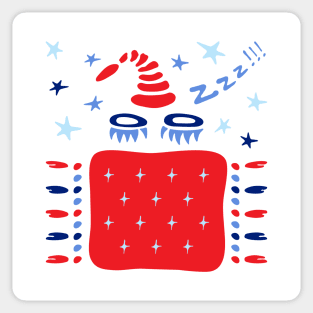 Closed eyes, blanket, nightcap and stars. Sticker